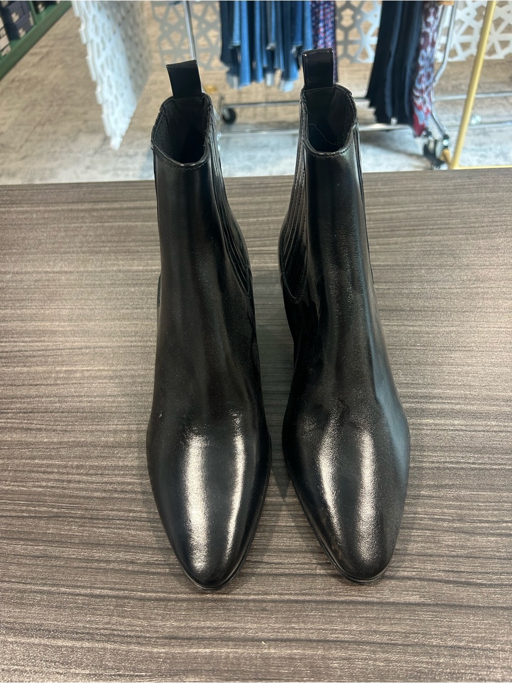 PAIGE Black Pointed Leather Ankle Booties